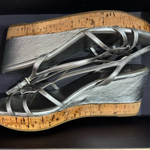 Prada silk wedge Perla sandal in deep silver color size 40.5 (fits 9.5 - 11) - Picture 5 of 7